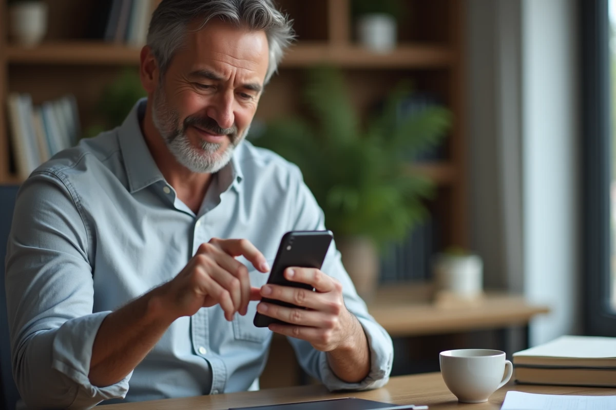 Employé vérifiant un code d'authentification à deux facteurs sur smartphone pour accéder à la Box RH La Poste en télétravail