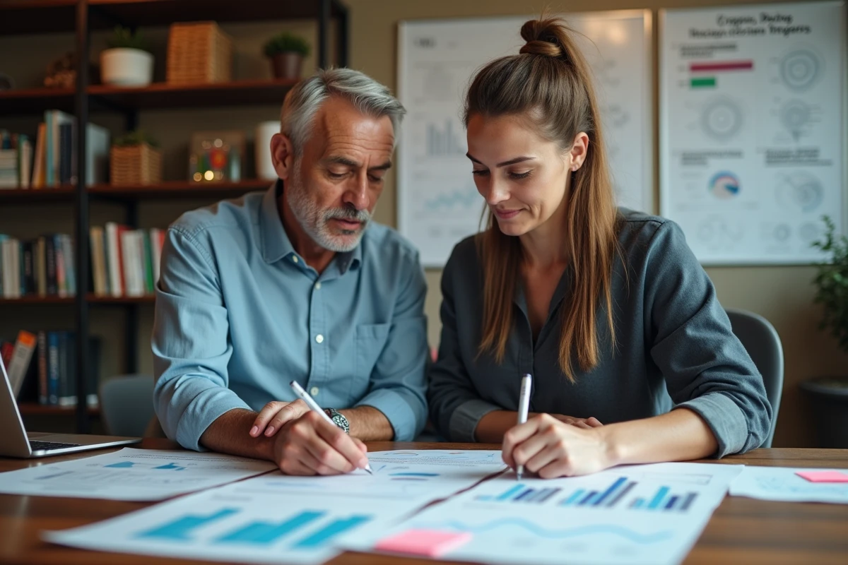 Équipe d'agence collaborant sur l'externalisation de l'optimisation d'un site vitrine SaaS avec rapports analytiques