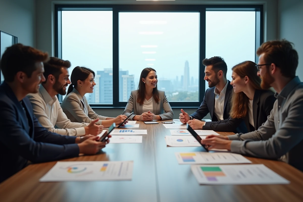 Équipe de professionnels discutant stratégie de vente