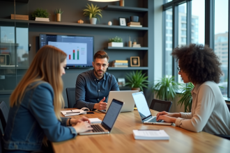 Groupe de professionnels marketing autour d'une table moderne