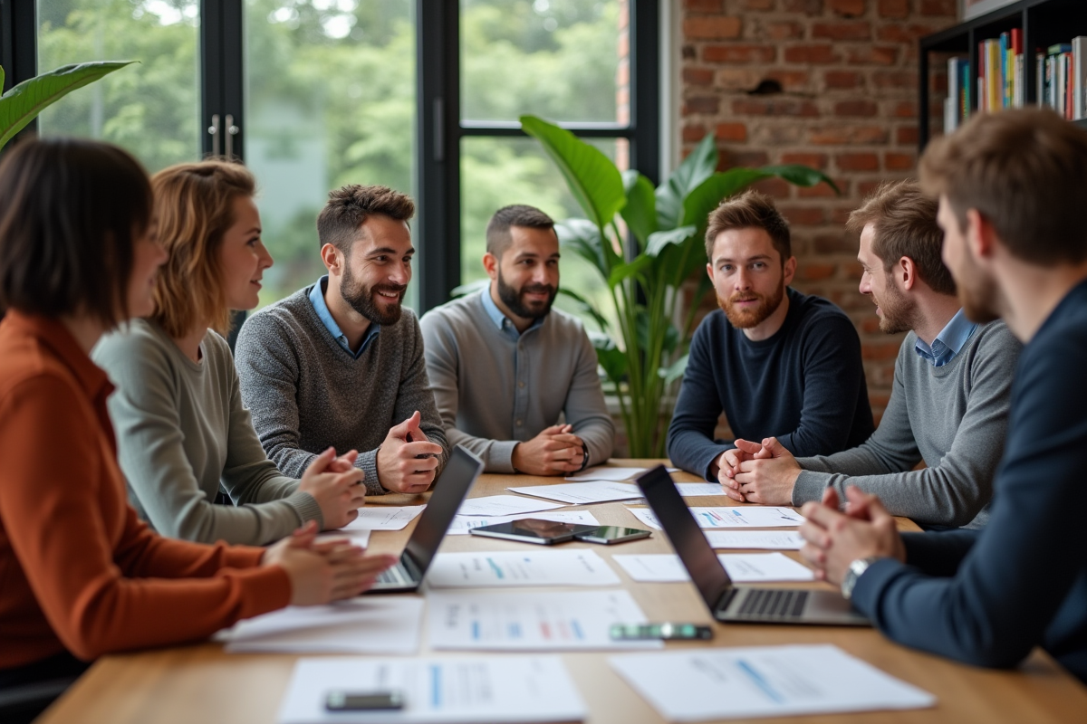 Groupe de professionnels du marketing en réunion conviviale