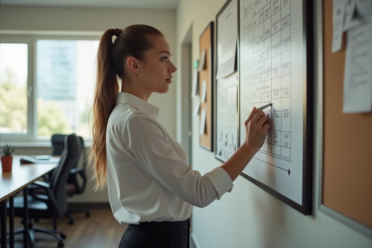 Femme marquant ses jours de travail sur un tableau d