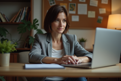 Femme d'âge moyen dans un bureau à domicile calme