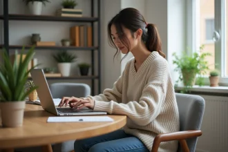 Femme travaillant sur un ordinateur dans un bureau moderne