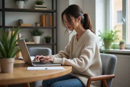 Femme travaillant sur un ordinateur dans un bureau moderne