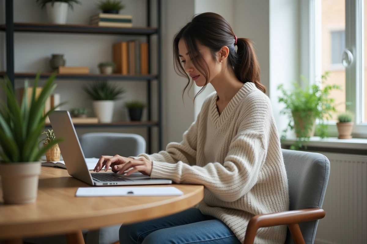 Femme travaillant sur un ordinateur dans un bureau moderne