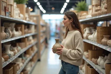 Femme regardant des d&eacute;corations dans un magasin