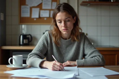 Femme consultant des documents administratifs liés à l'ASP à la maison, erreurs fréquentes des bénéficiaires