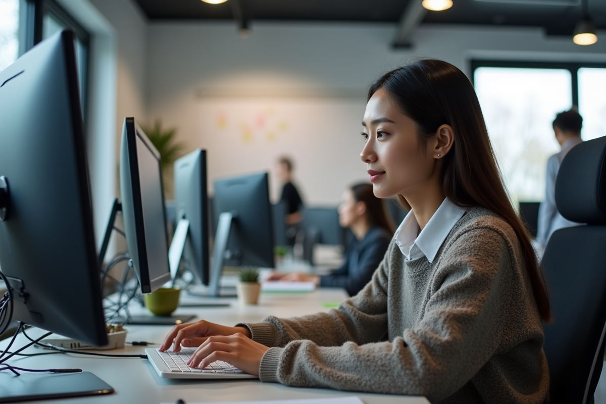 Jeune femme en télétravail lors d