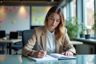 Femme professionnelle en réunion stratégie marketing