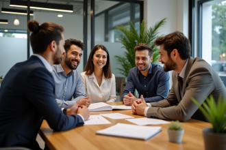 Groupe de jeunes professionnels en réunion de travail