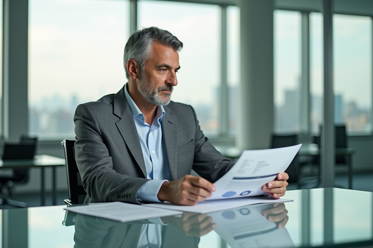 Homme d affaires en costume analyse des rapports au bureau