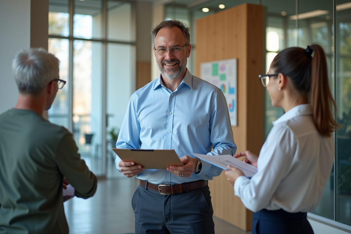 Homme en business casual discutant avec équipe