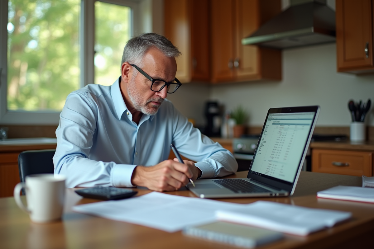 Homme concentré travaillant sur un tableau de comptabilite