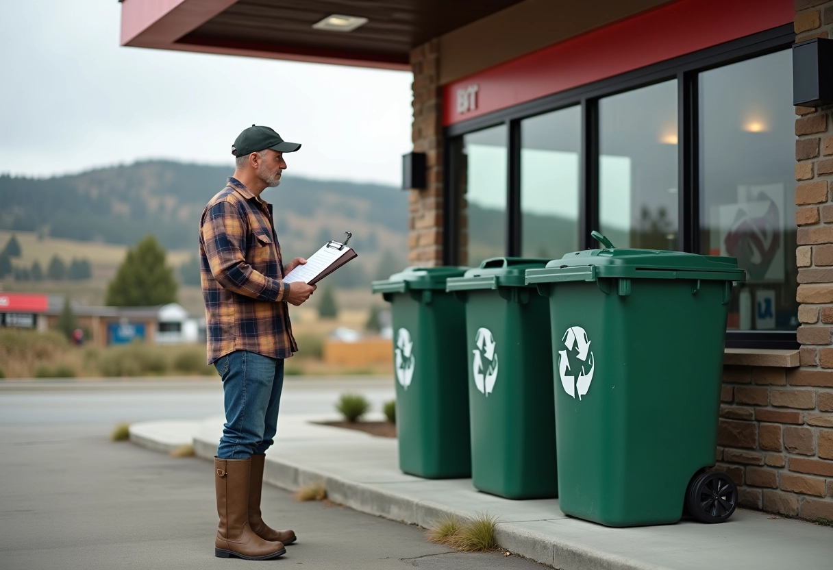 Homme en vêtements de travail observant la station de recyclage