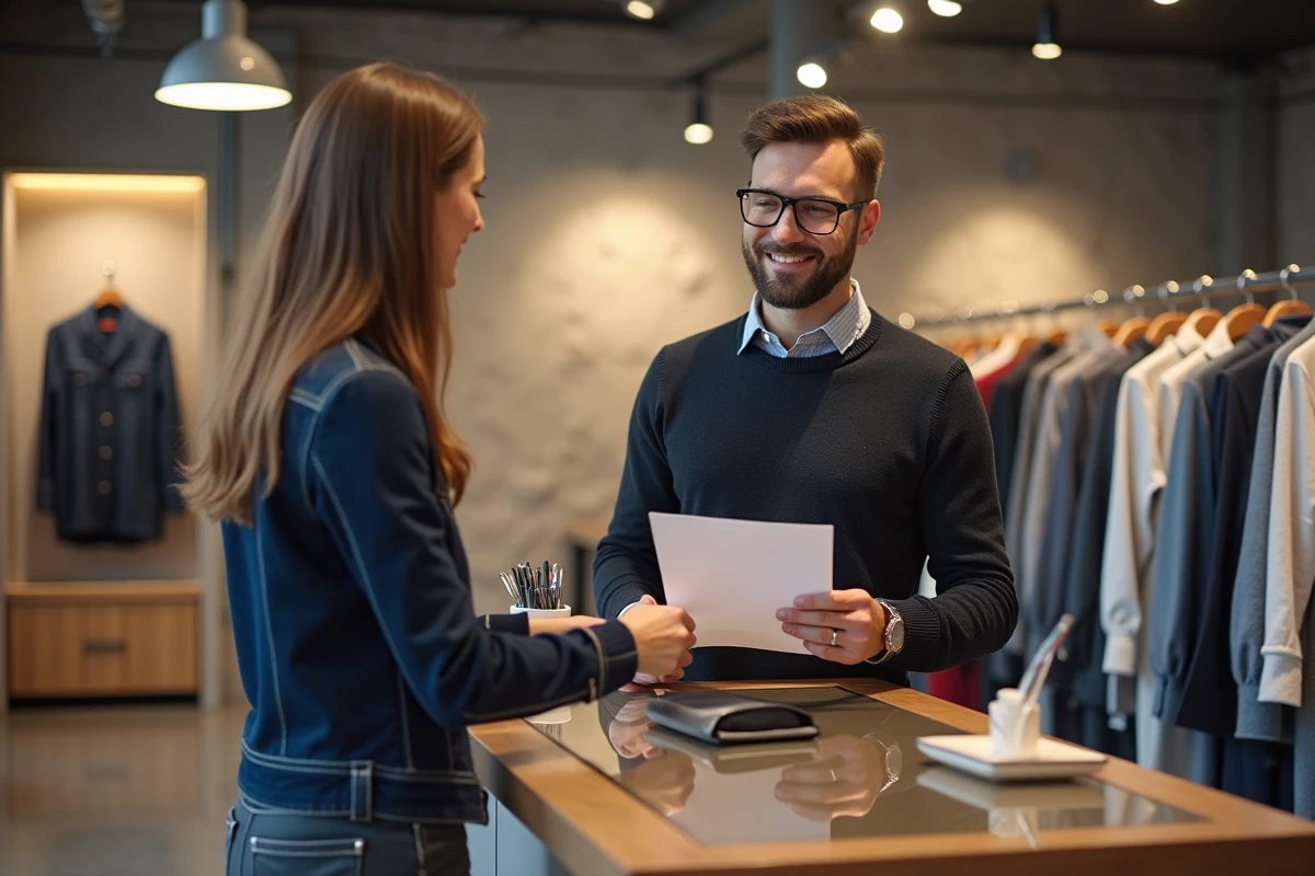 Homme présentant ses documents en magasin