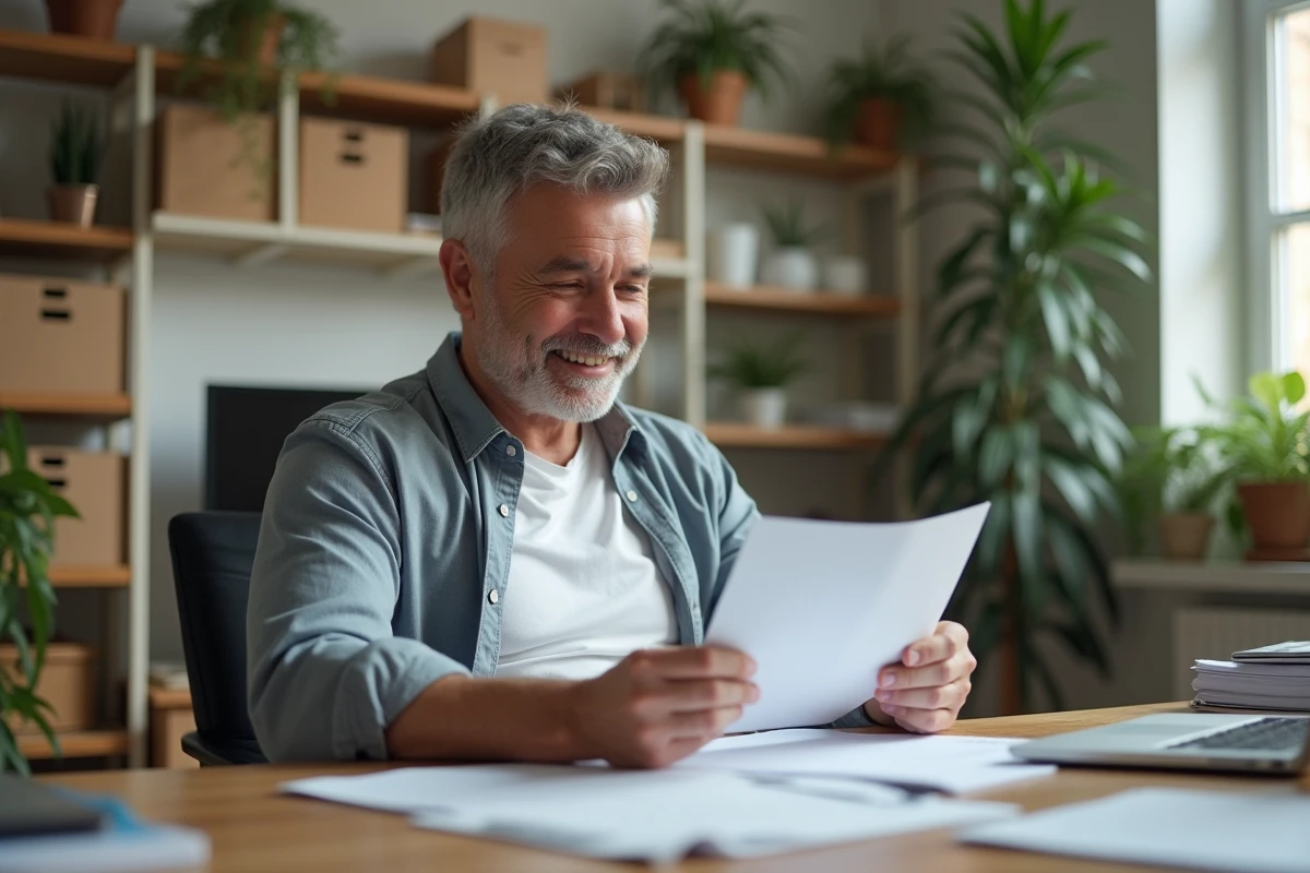 Homme d age moyen travaillant à son bureau à domicile