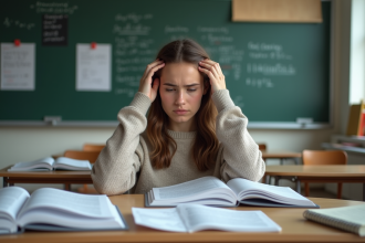 Jeune femme en difficulté avec ses notes de comptabilite