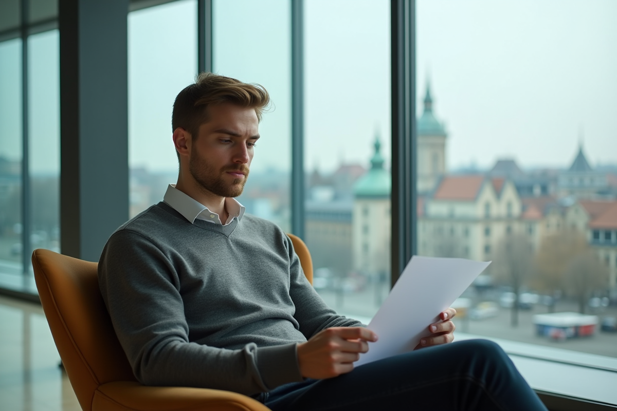 Jeune homme d affaires dans un lobby contemporain