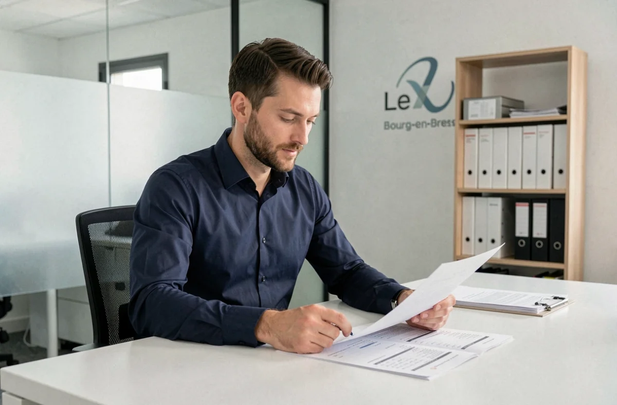 Comptable professionnel du cabinet Le Kab à Bourg-en-Bresse examinant des rapports financiers