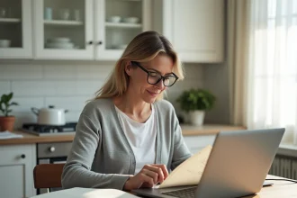 Femme scannant des documents papier administratifs avec un scanner connecté à un ordinateur portable pour passer au numérique avec My People Doc