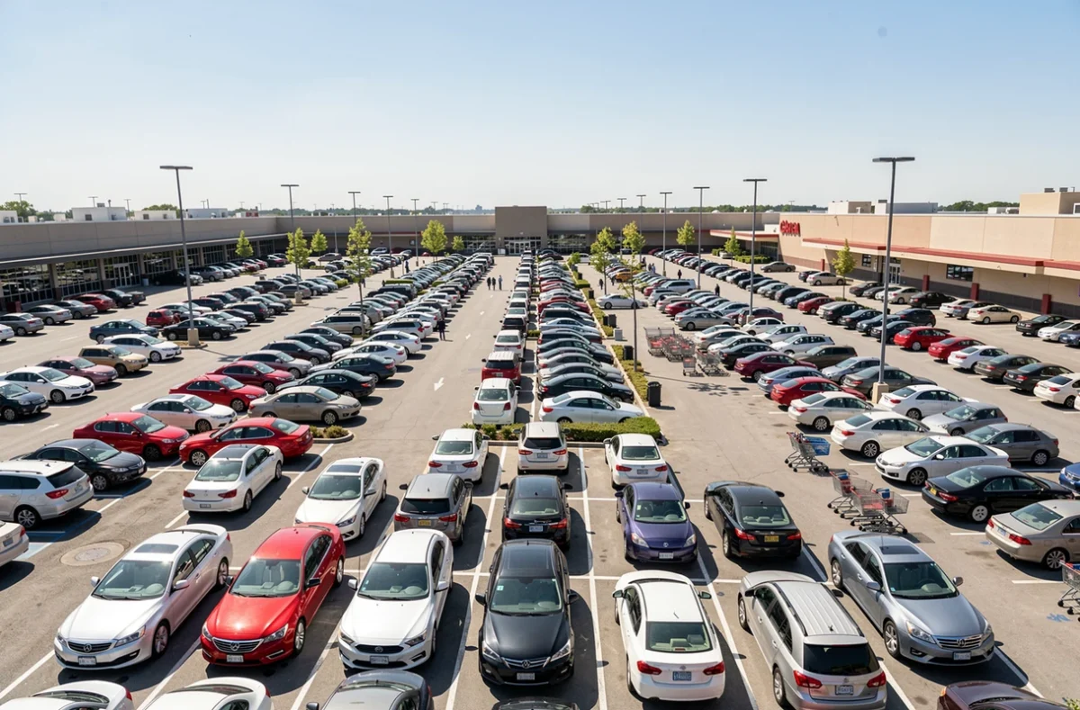 Parking d'un supermarché discount vu de dessus