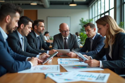 Groupe de professionnels en réunion dans un bureau moderne