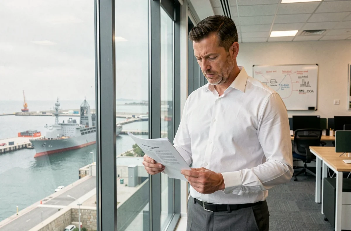 Recruteur Randstad Brest avec vue sur le port de Brest dans les bureaux modernes de l'agence