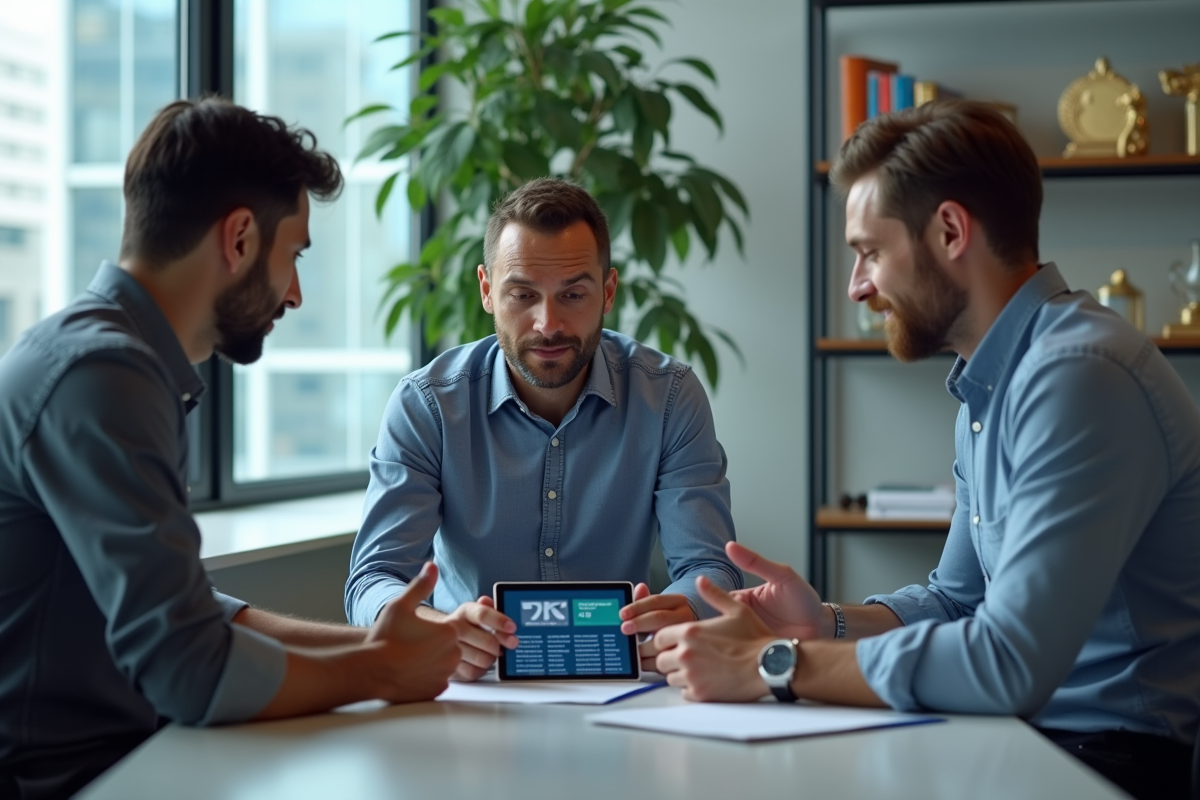 Professionnels discutant lors d