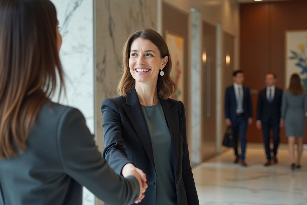 Femme souriante serrant la main d
